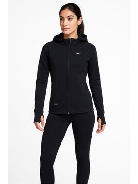 Nike DRI-FIT Full Zip Running Jacket Hooded Black Women’s Small Thumbholes